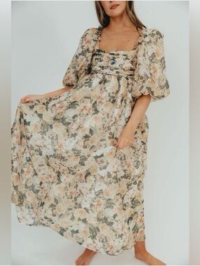 Worth collective -melody Floral Puff-Sleeve Maxi Dress bump friendly
